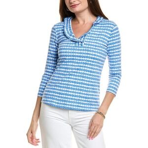 J.McLaughlin NWT Durham Catalina Cloth 3/4 Sleeve Top Blue Geo Print Medium NEW